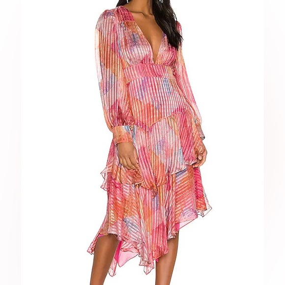 LoveShackFancy Dresses & Skirts - LoveShackFancy Women 4 Rainbow Cloud Silk Handkerchief Meridian Midi Dress NWT